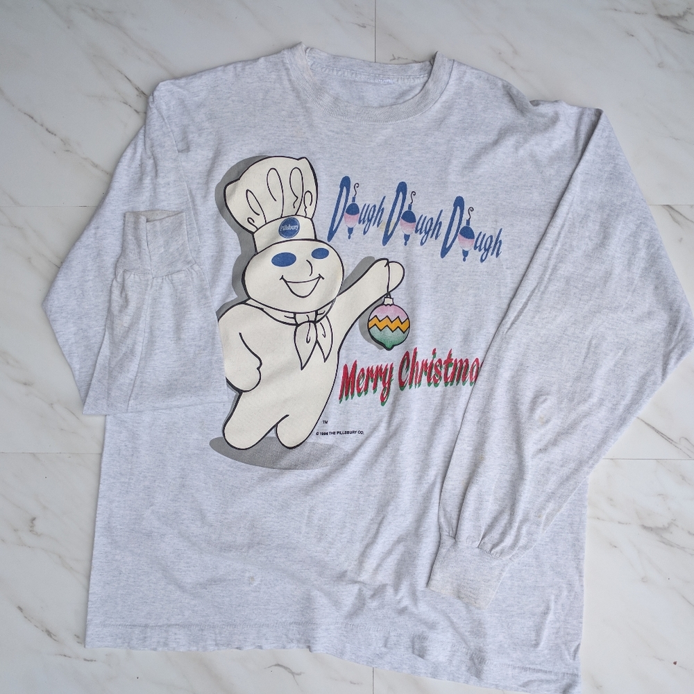 Vintage 90s Pillsbury Doughboy Christmas Long Sleeve Tee XL Gray